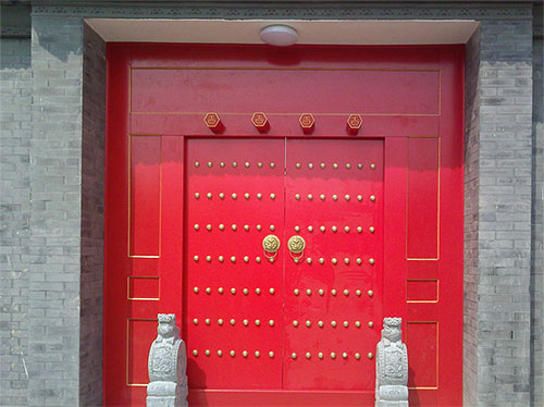 红古中国传统四合院系列朱红色中式木制大门木作